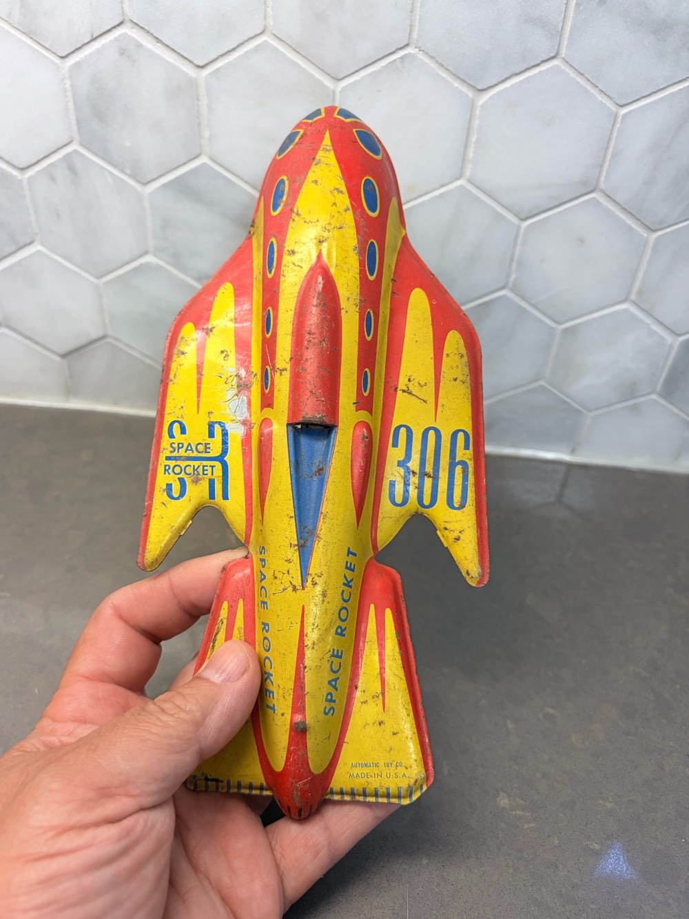 Vintage Space Rocket Tin Toy - Automatic Toy Company